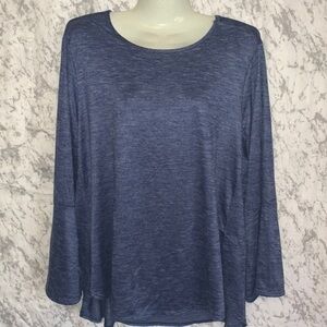SILVERWEAR MARLED BLUE BELL SLEEVE HIGH LOW TUNIC TOP LADIES 1X